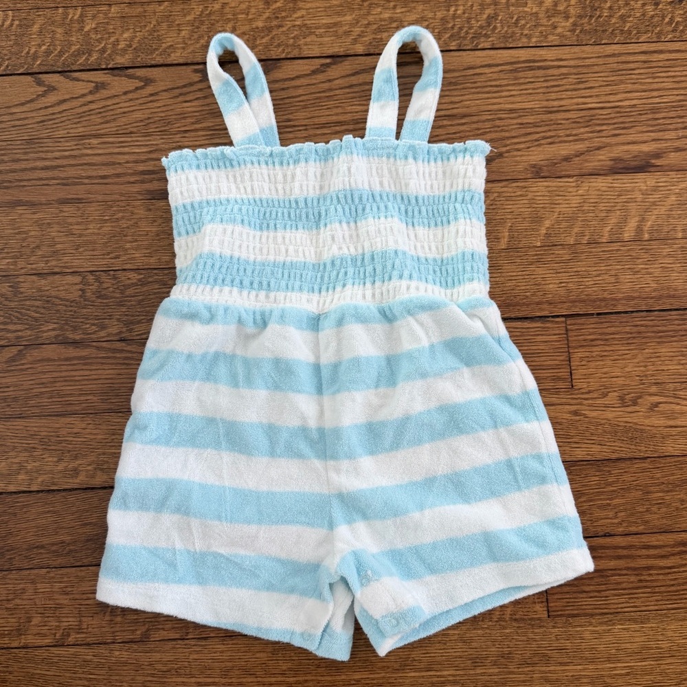 Focus Baby Girl “Sail Away Terry Romper” Blue & White Swim Coverup